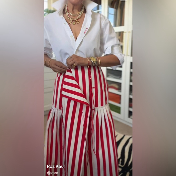 Zara Limited Edition Red & White Striped Sarong Midi Skirt Cotton Wrap - Picture 6 of 16